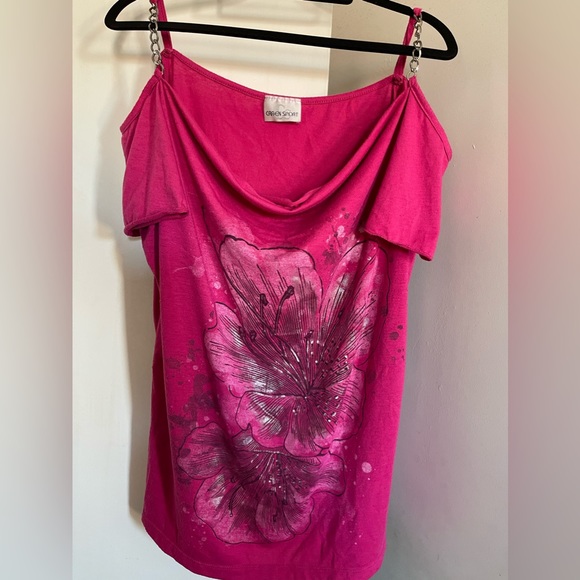 Tops - A pink artsy summer shirt.  Worn a bit.